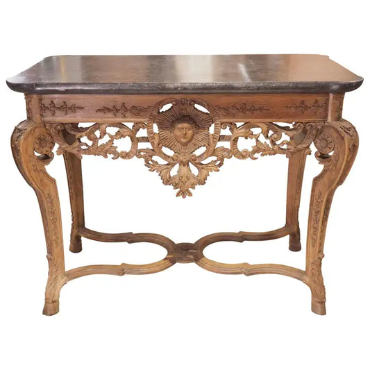 Spring Creek Antique Carved Oak and Bluestone Regence Style Console from Flanders, Circa