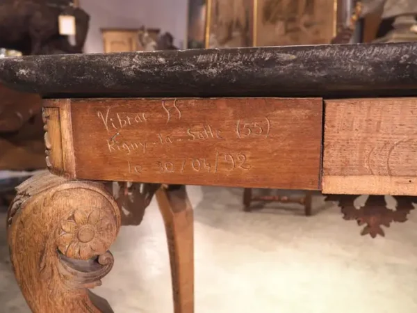 Spring Creek Antique Carved Oak and Bluestone Regence Style Console from Flanders, Circa - Image 2