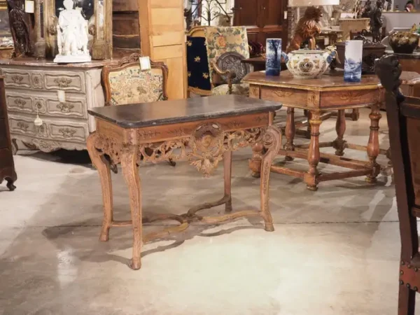 Spring Creek Antique Carved Oak and Bluestone Regence Style Console from Flanders, Circa - Image 3